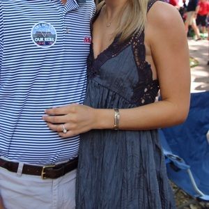 Free People Blue Baby Doll Crochet Open Back Dress